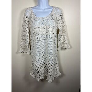 Crochet Lace Open Knit Festival Dress Size M Boho Costal Layering Beachy Indie